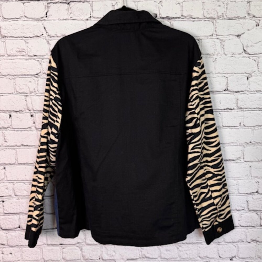 Animal Print Patchwork Shacket | Zebra & Leopard Print | Denim Look | Size 1X/2X - Picture 2 of 9